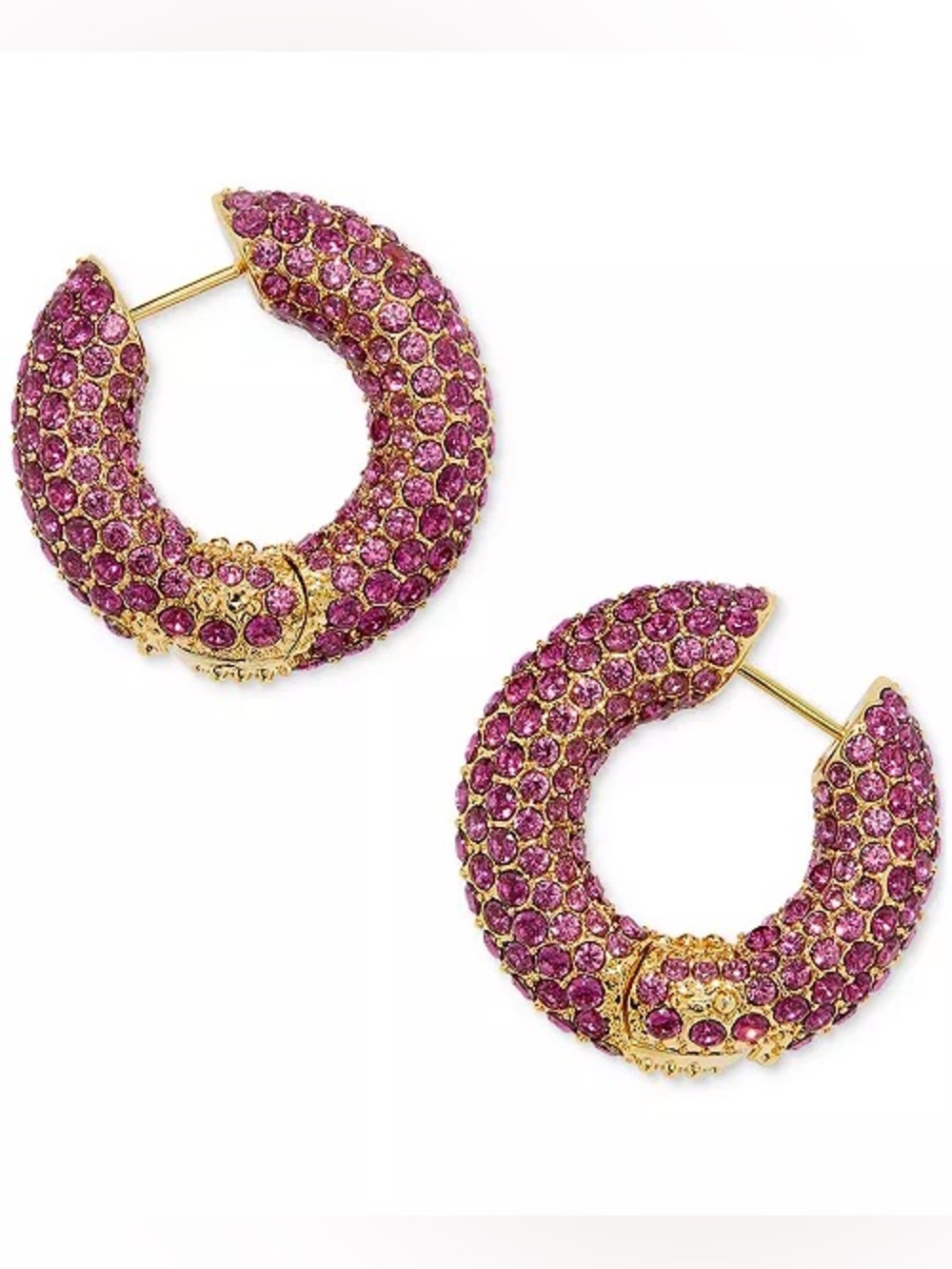 KENDRA SCOTT MIKKI PAVE GOLD HOOP EARRINGS IN CRANBERRY CRYSTAL
